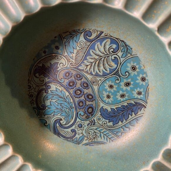 Rare Retro Porcelain Paisley Ashtray by Hyalyn‎ 6.5"x6.5" Turquoise - Picture 2 of 9